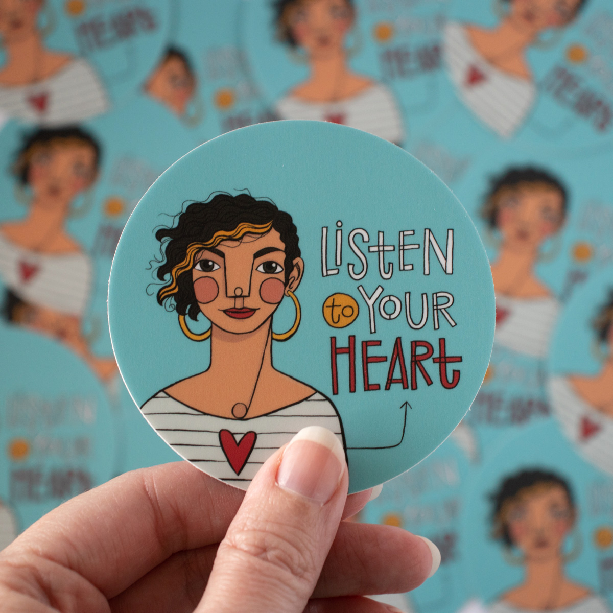 Listen To Your Heart circle stickers by Kim Bonner